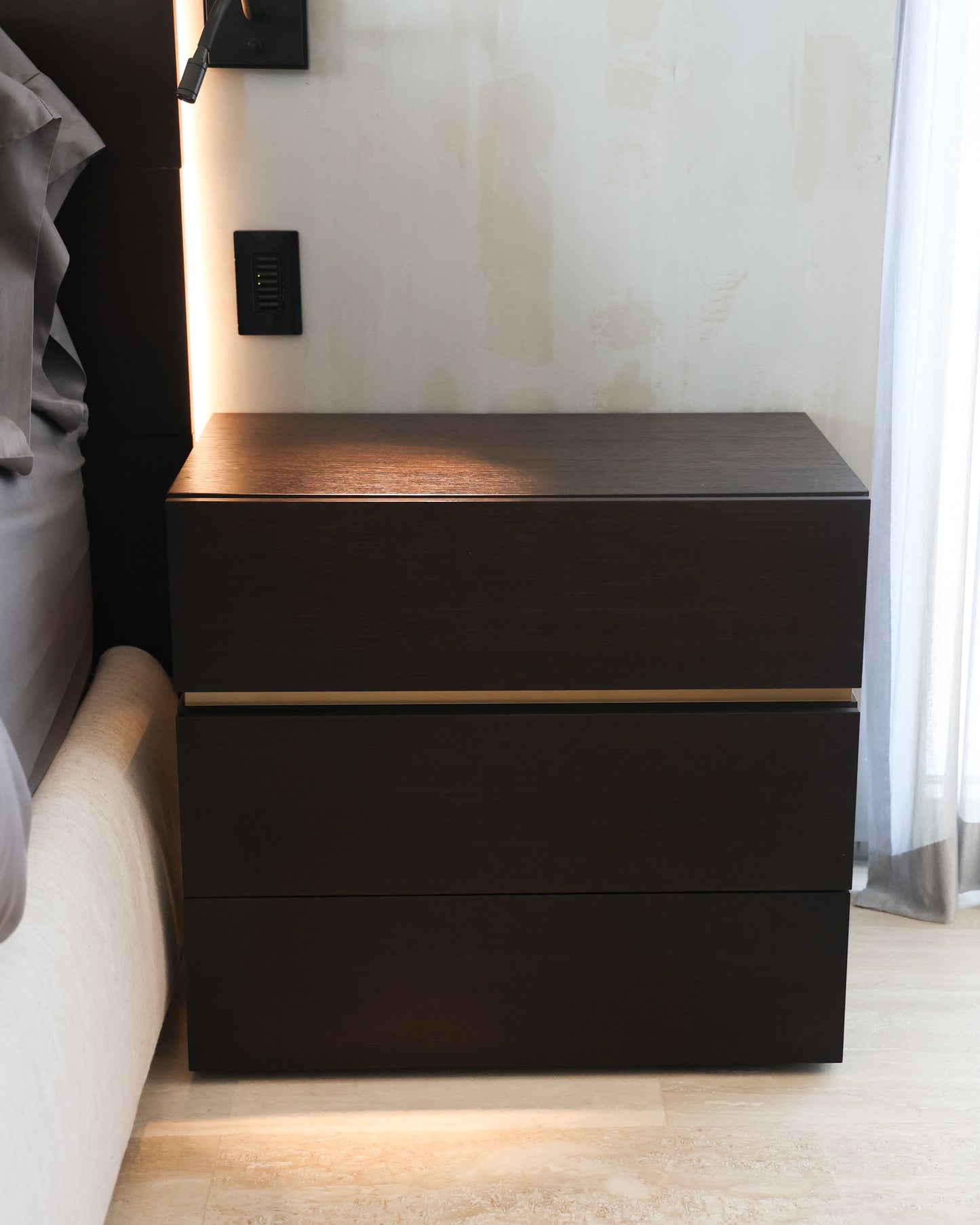 Custom Dark Oak Nightstand with Gold Detail