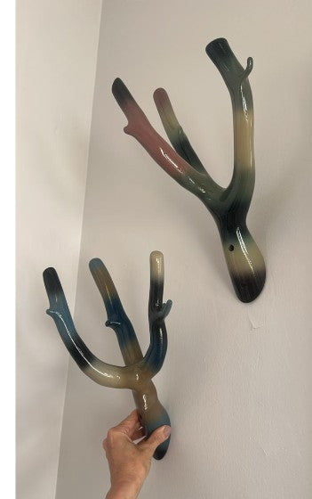 Set of 2 Handpainted Hooks - Medium /Pink and Blue