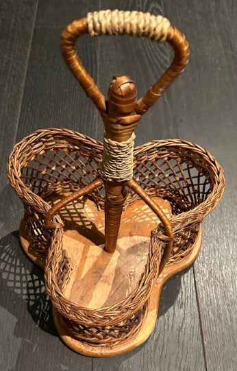 Vintage French Handwoven Wine Bottle Basket