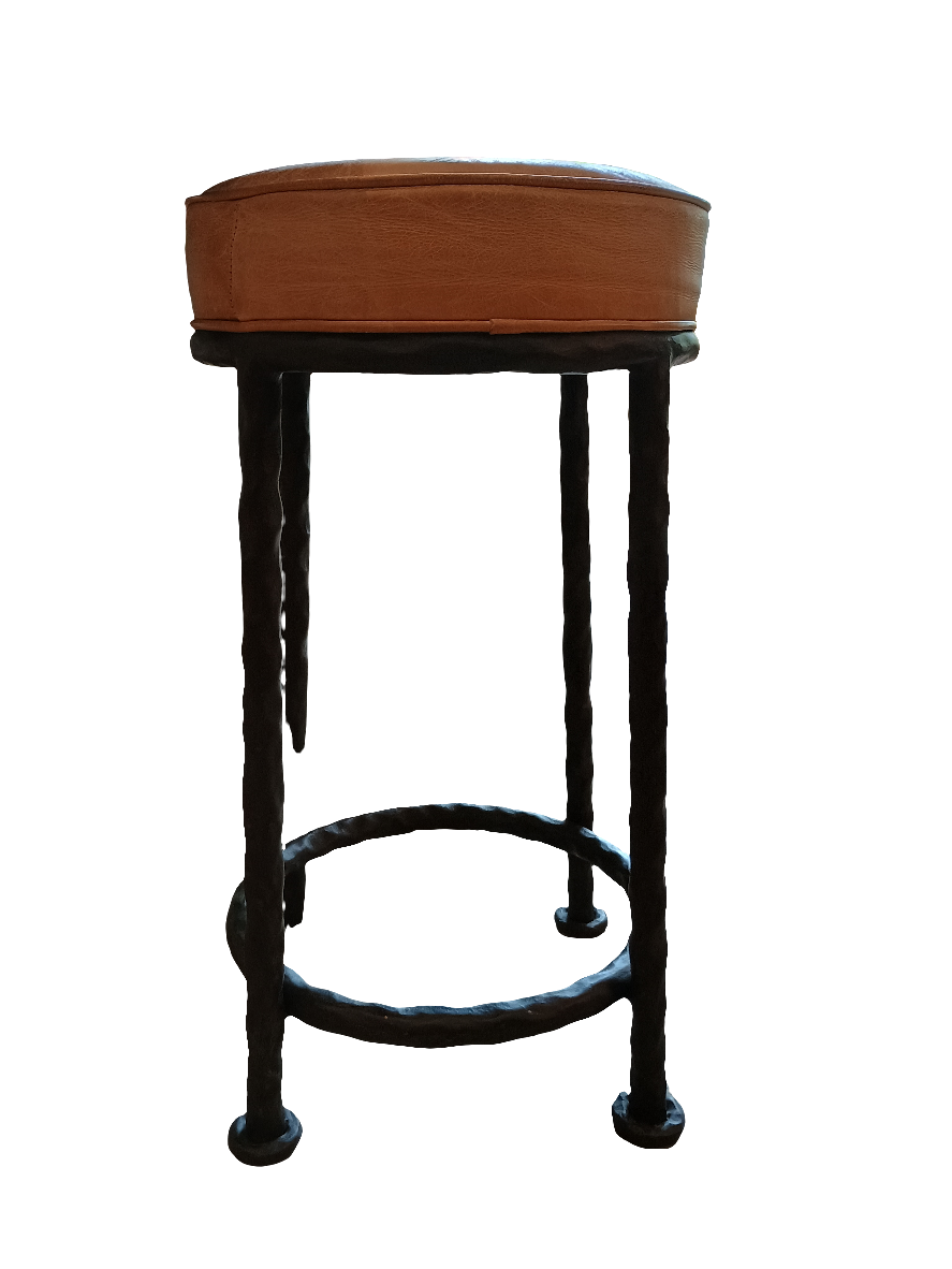 Stool - Iron and Leather Stool, Set of 2