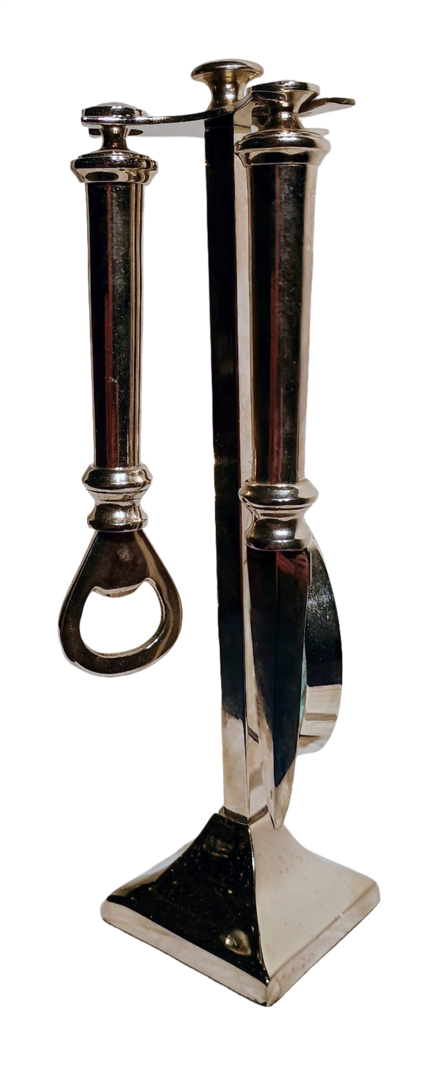 Office Instrument Set - Silver Letter Opener, Magnifying Glass, and Bottle Opener with Stand