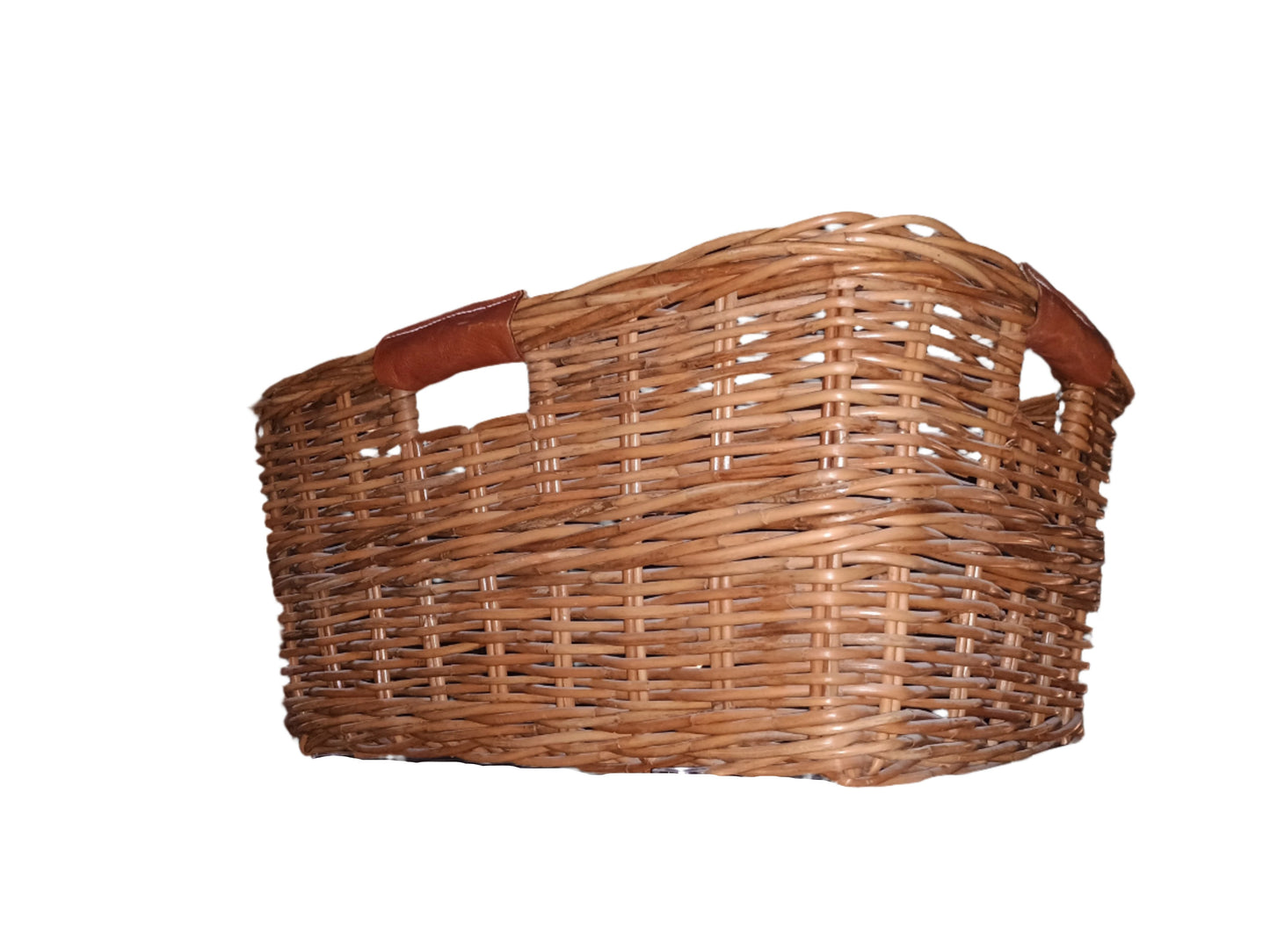 Basket - Wicker Laundry Basket with Leather Handles