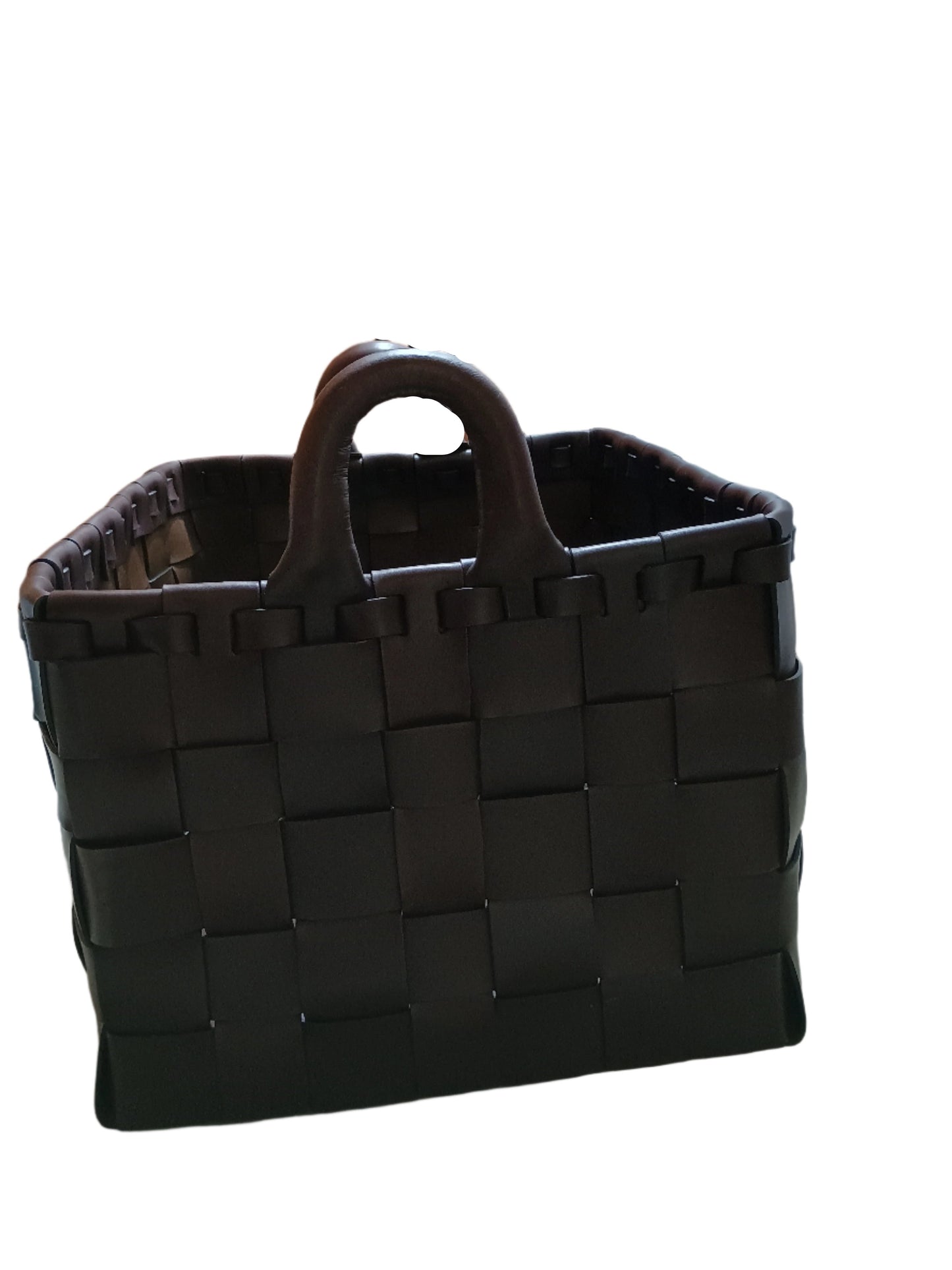 Leather Woven Baskets with Handles