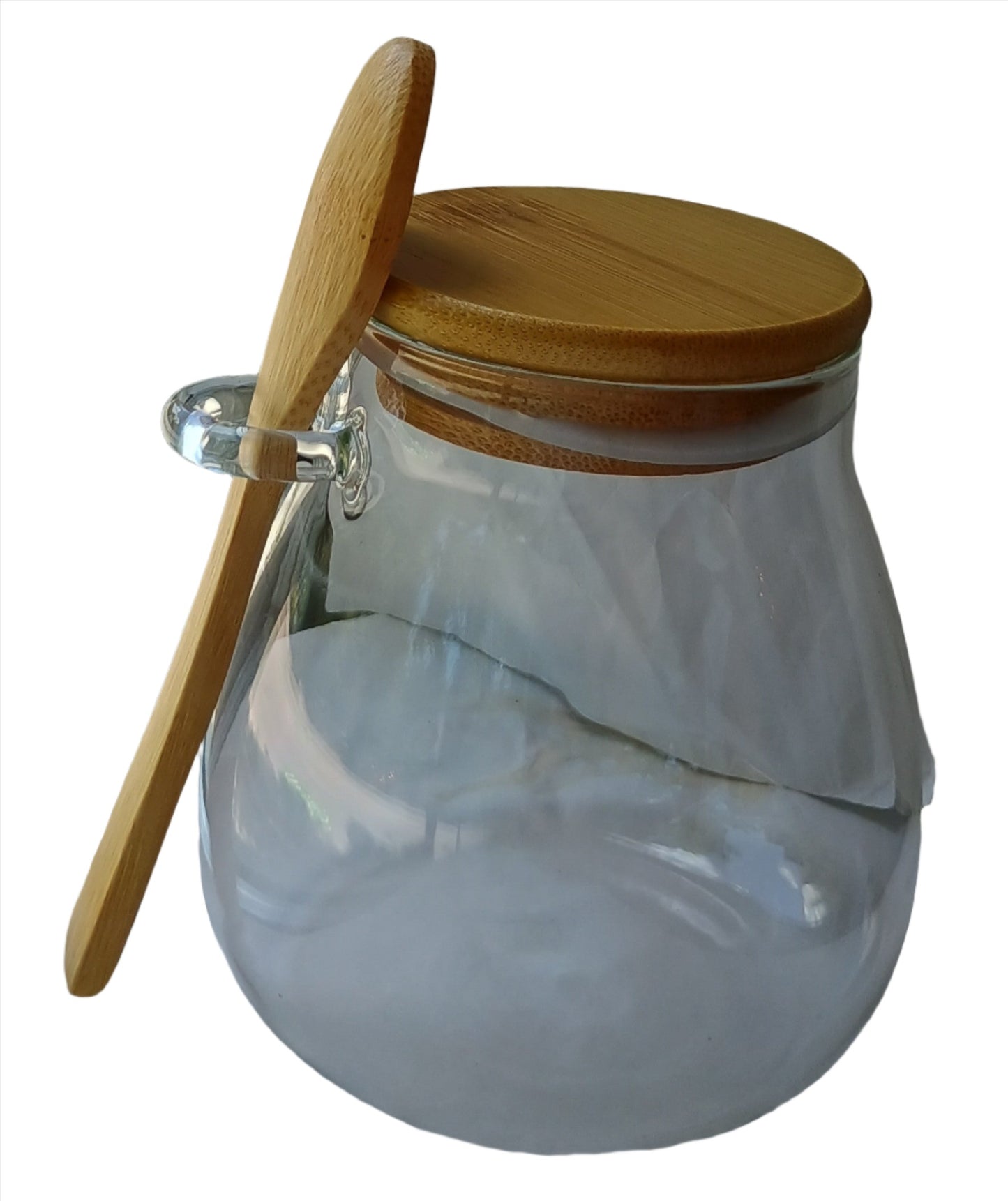 Jar - Glass Jar with Wooden Lid and Matching Spoon