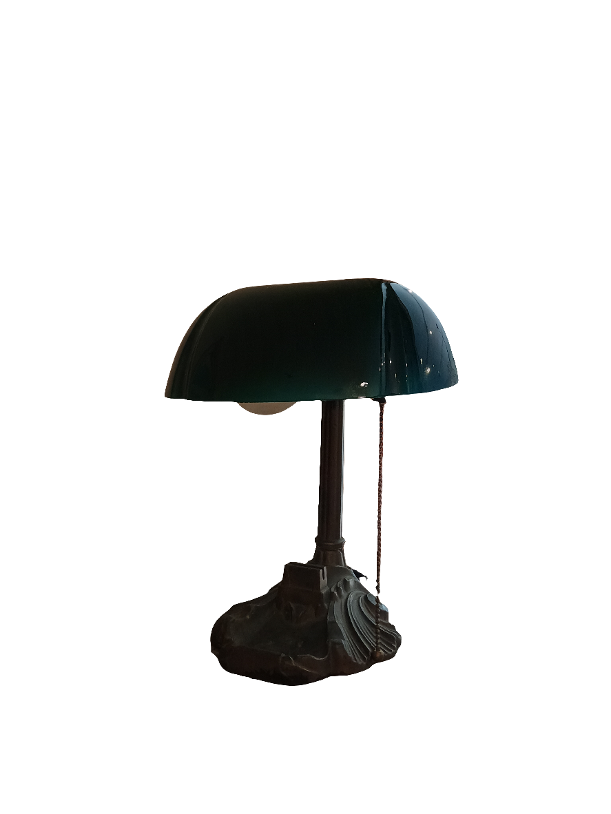 Lamp - Cast Iron and Green Glass Desk Lamp