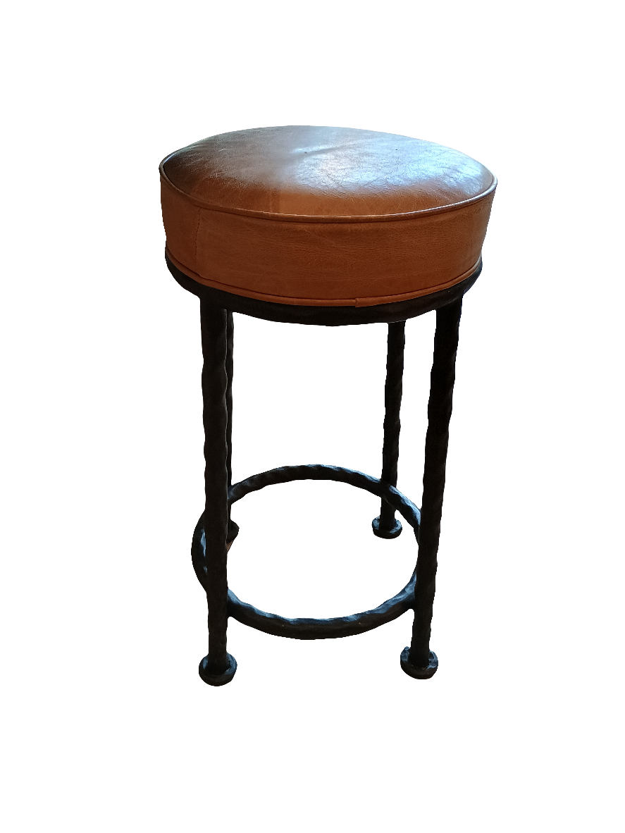Stool - Iron and Leather Stool, Set of 2