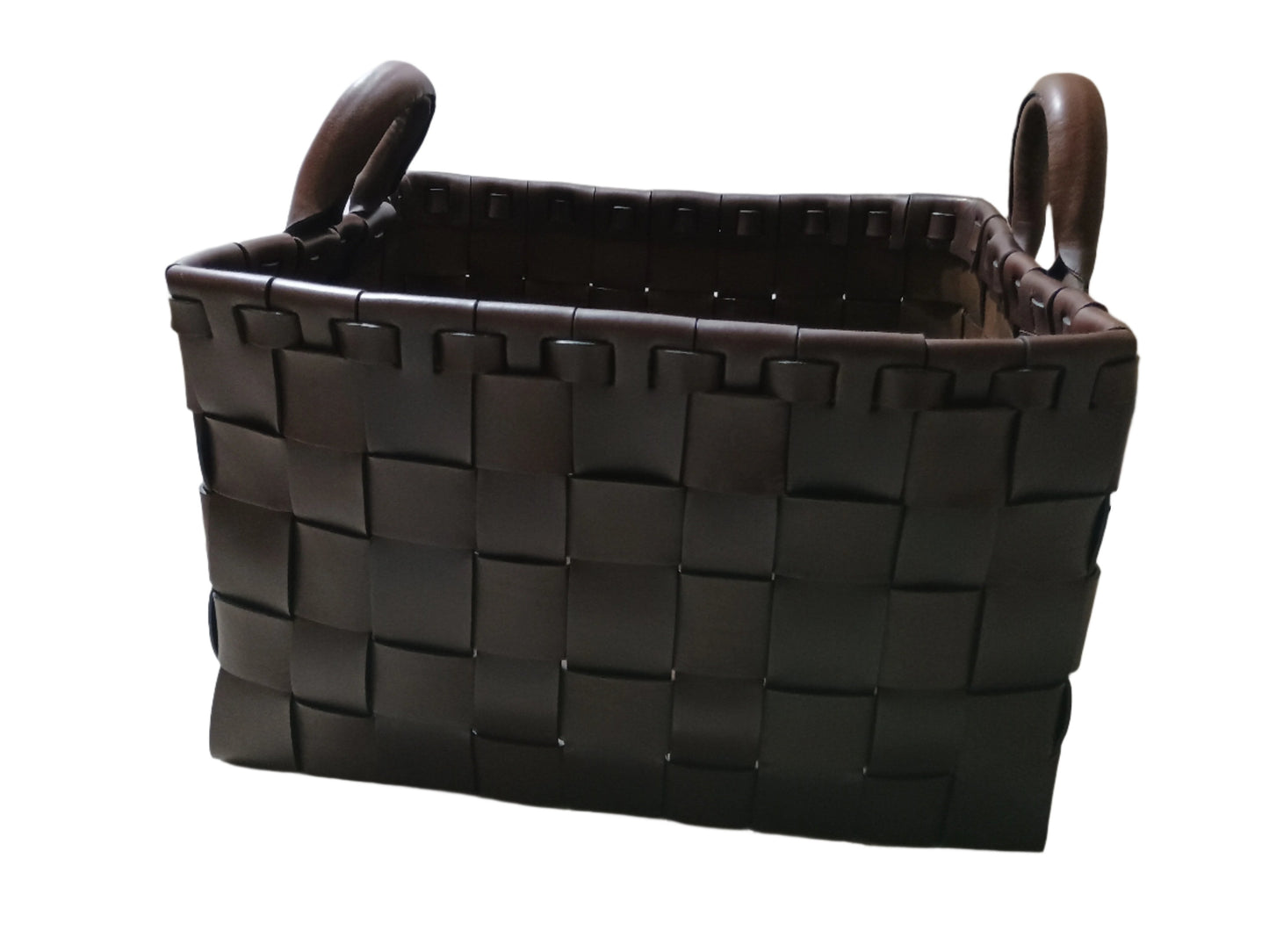 Leather Woven Baskets with Handles