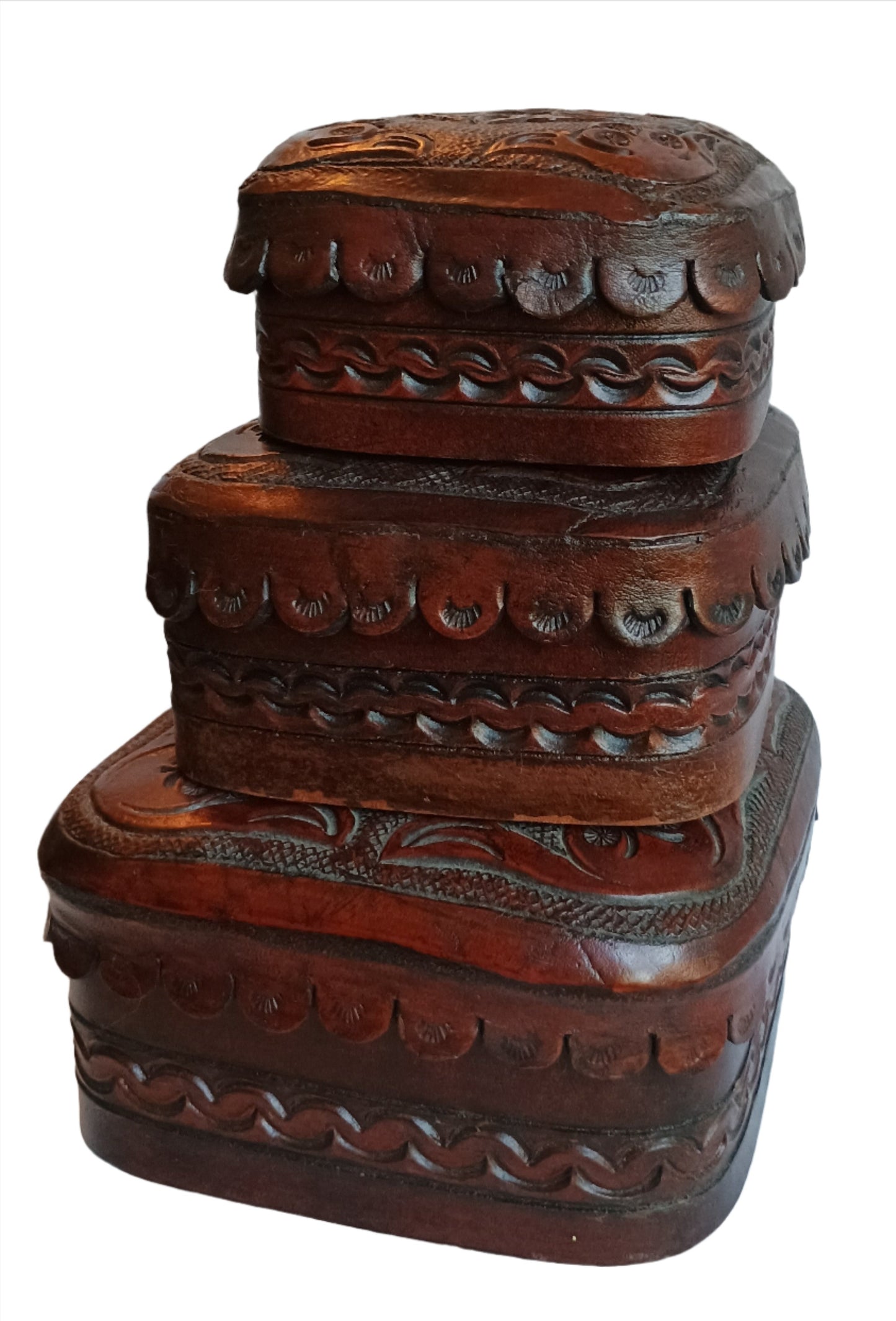 Box - Burgundy Leather Box, Set of 3