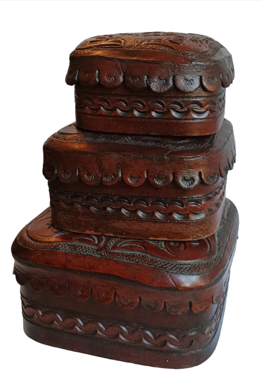 Box - Burgundy Leather Box, Set of 3