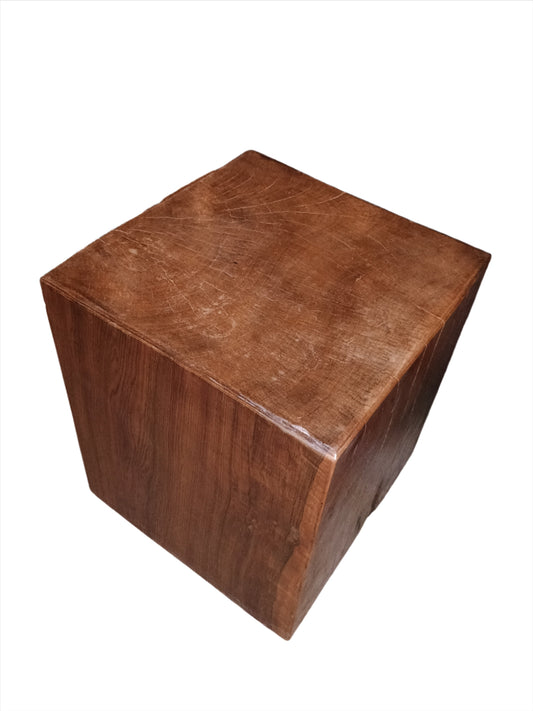 Table - Vintage Wood Cube Side Table