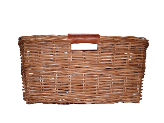 Basket - Wicker Laundry Basket with Leather Handles