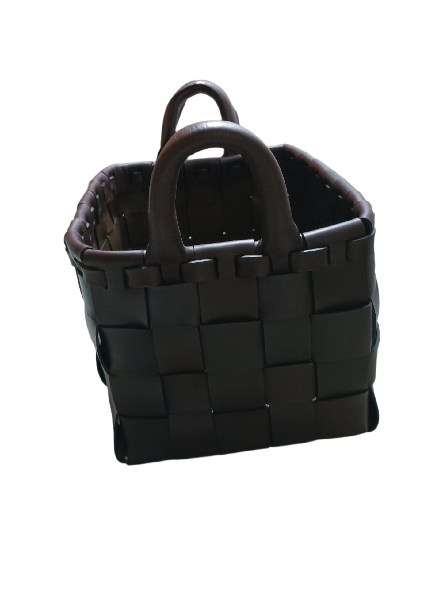 Leather Woven Baskets with Handles